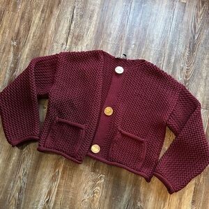 Zara chunky sweater cardigan maroon burgundy gold buttons medium